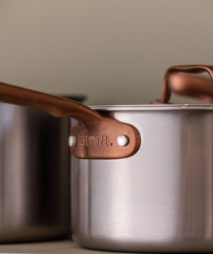 Batterie de cuisine en inox avec manches bronze, 15 pièces - Atma Kitchenware