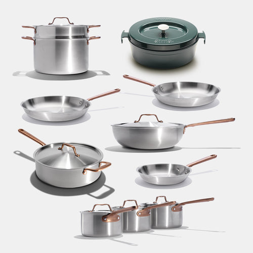 Batterie de cuisine en inox avec manches bronze, 21 pièces - Atma Kitchenware