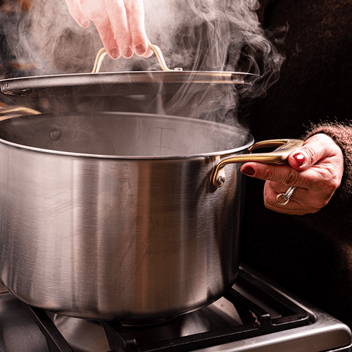 Batterie de cuisine en inox avec manches dorés, 21 pièces - Atma Kitchenware