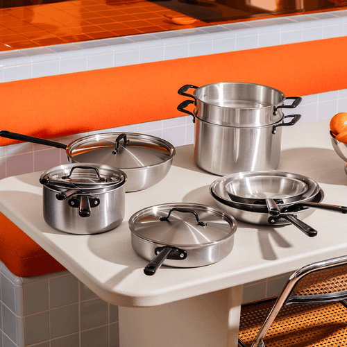 Batterie de cuisine en inox avec manches noirs, 21 pièces - Atma Kitchenware