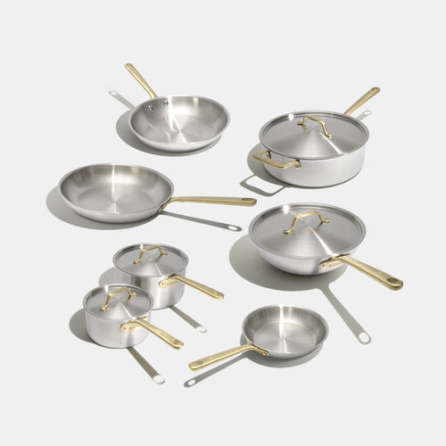 Batterie de cuisine en inox, manches dorés - 12 pièces - Atma Kitchenware