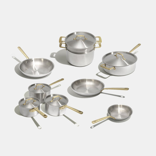 Batterie de cuisine en inox, manches dorés - 15 pièces - Atma Kitchenware