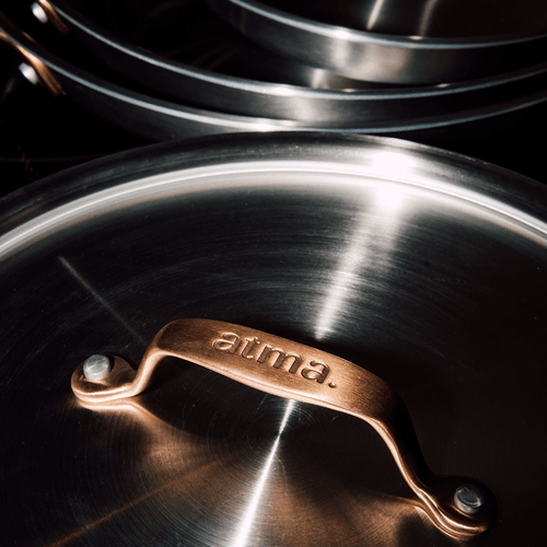 Le grand faitout en inox et son pasta pot, poignées bronze - Atma Kitchenware