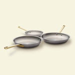 Pack Brigade - set de 3 sartenes de acero inoxidable con mangos dorados - Edición limitada - Atma Kitchenware