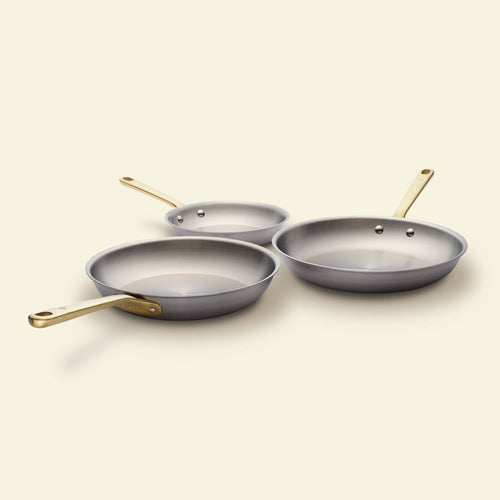 Pack Brigade - set de 3 sartenes de acero inoxidable con mangos dorados - Edición limitada - Atma Kitchenware