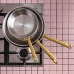 Pack Brigade - set de 3 sartenes de acero inoxidable con mangos dorados - Edición limitada - Atma Kitchenware